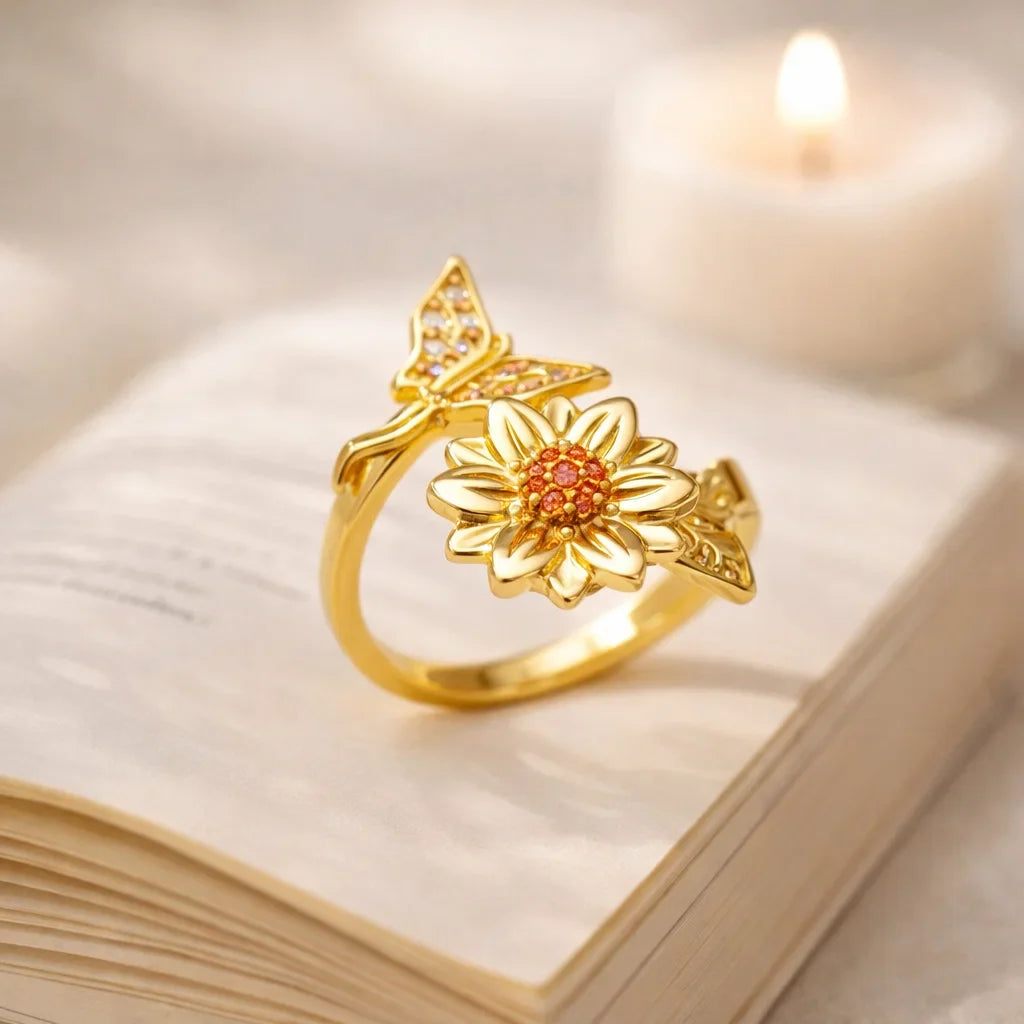 Bague anti-stress - Papillon & Fleur de Sérénité