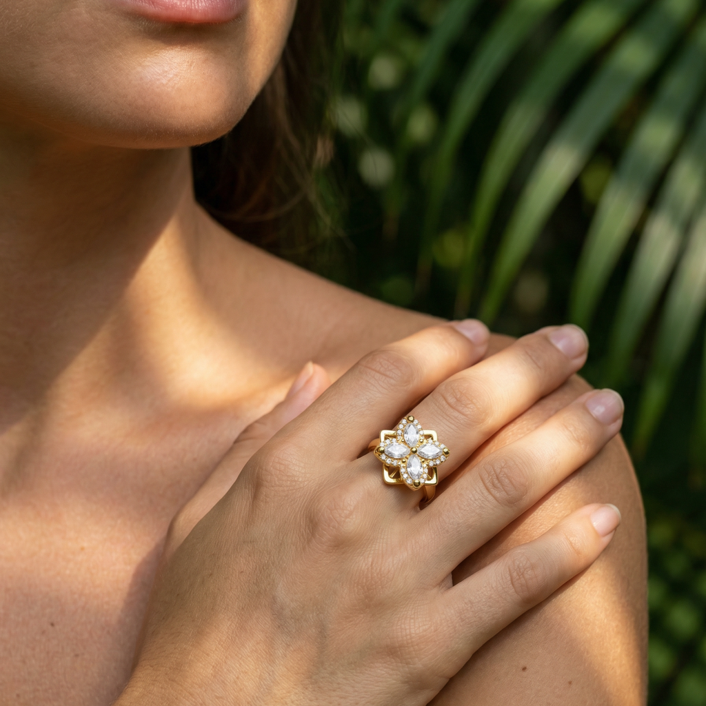 Bague anti-stress - Fleur Cristalline