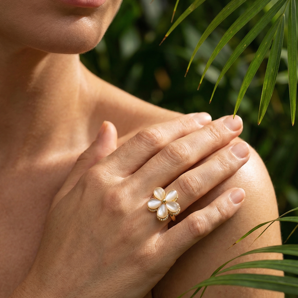 Bague anti-stress- Fleur Nacrée
